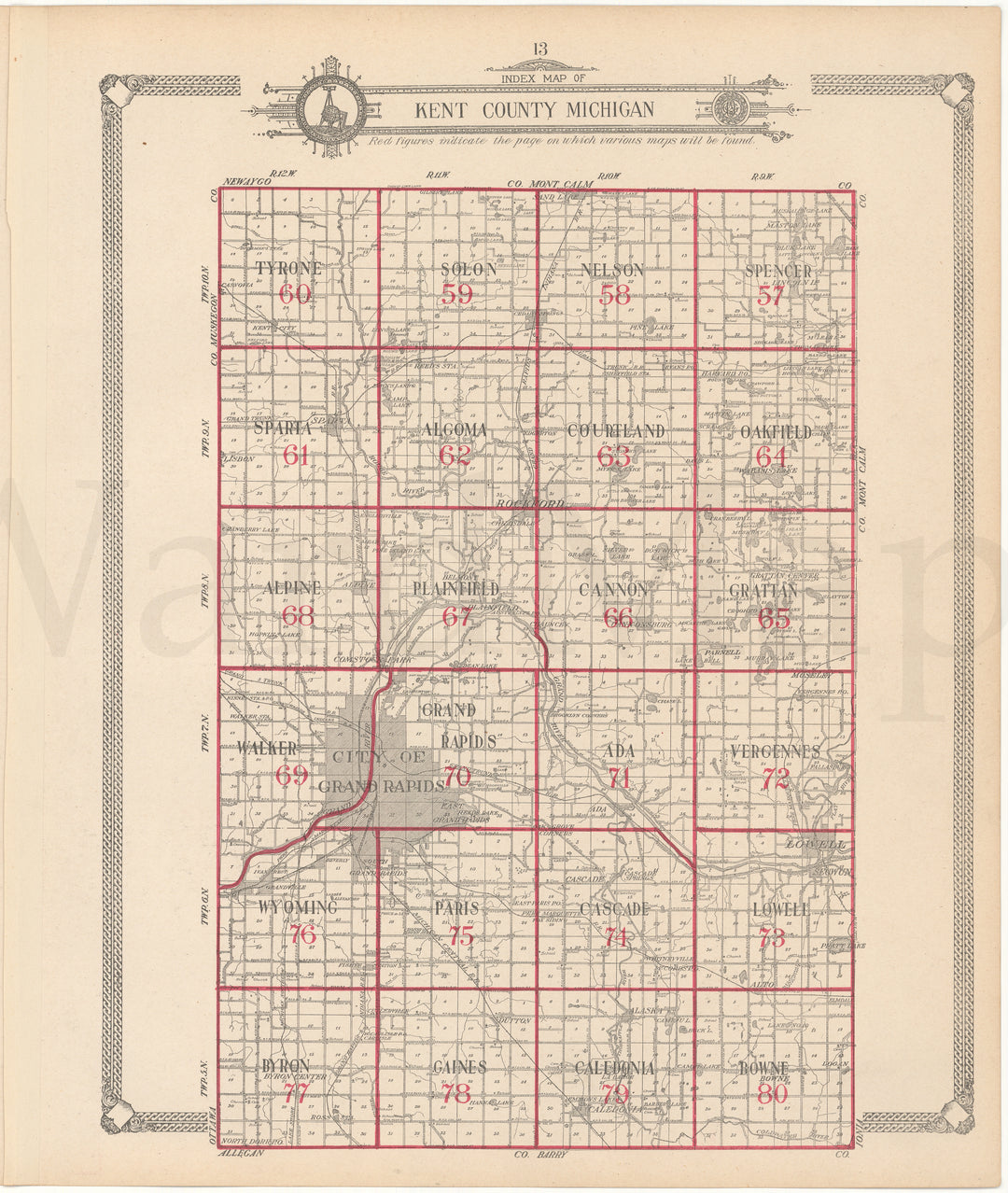 Kent County, Michigan 1907: Index Map