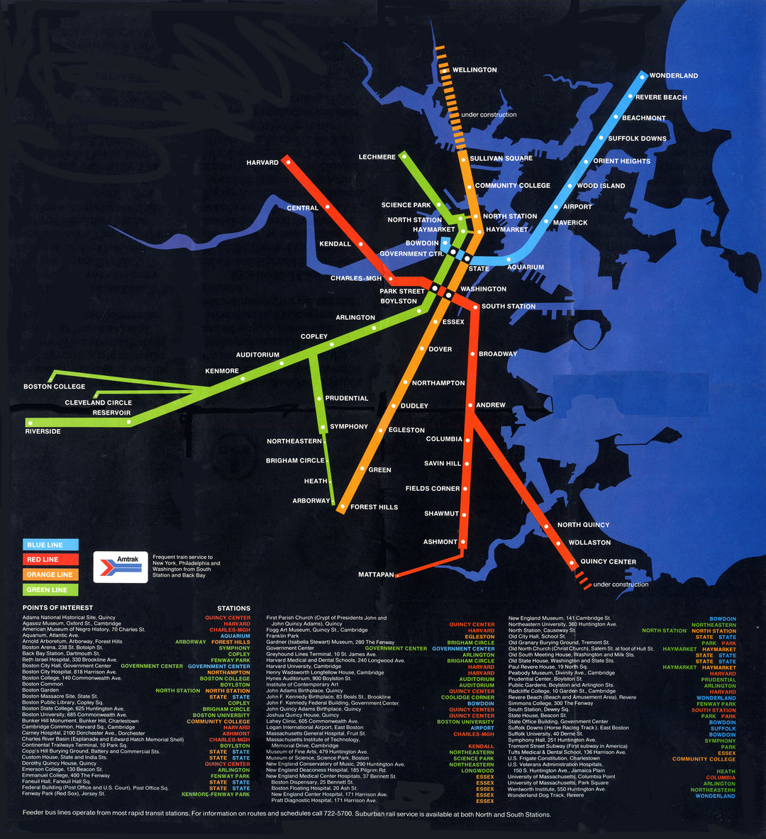 Boston, Massachusetts MBTA Rapid Transit Map 1976