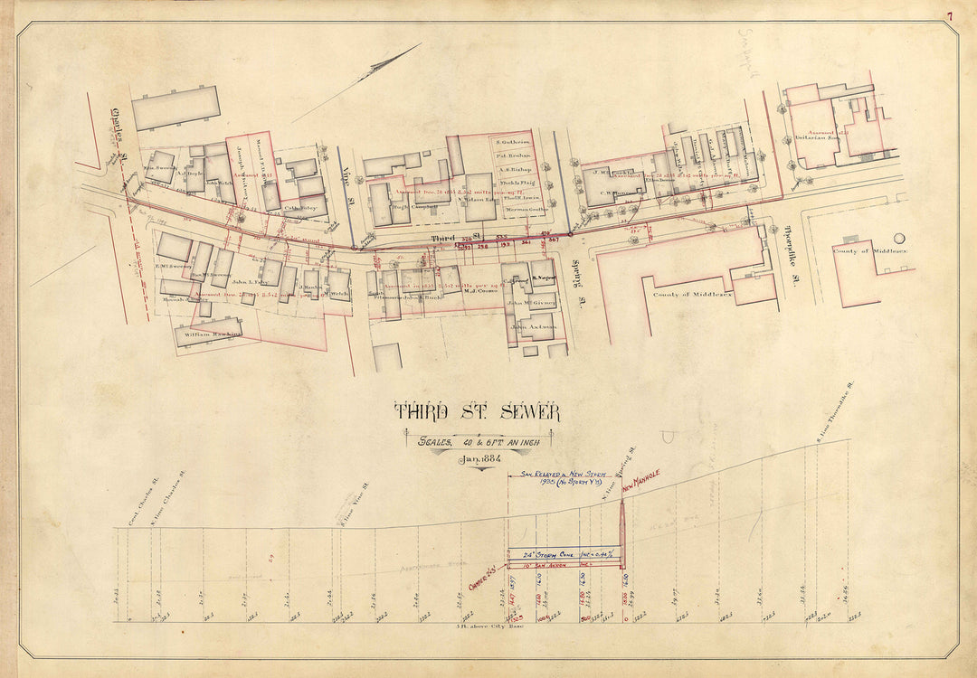 Cambridge, Massachusetts Sewers 01-07: Third Street Jan. 1884