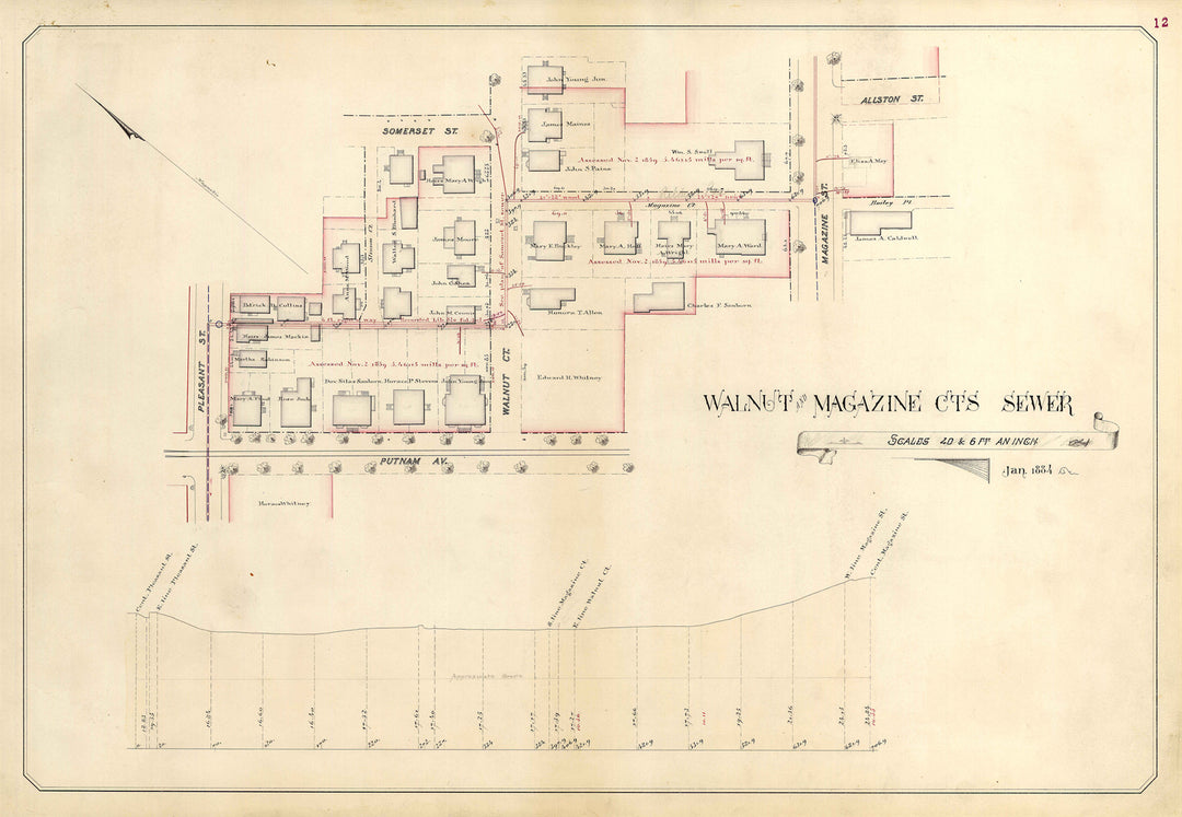 Cambridge, Massachusetts Sewers 01-12: Walnut & Magazine Courts Jan. 1884