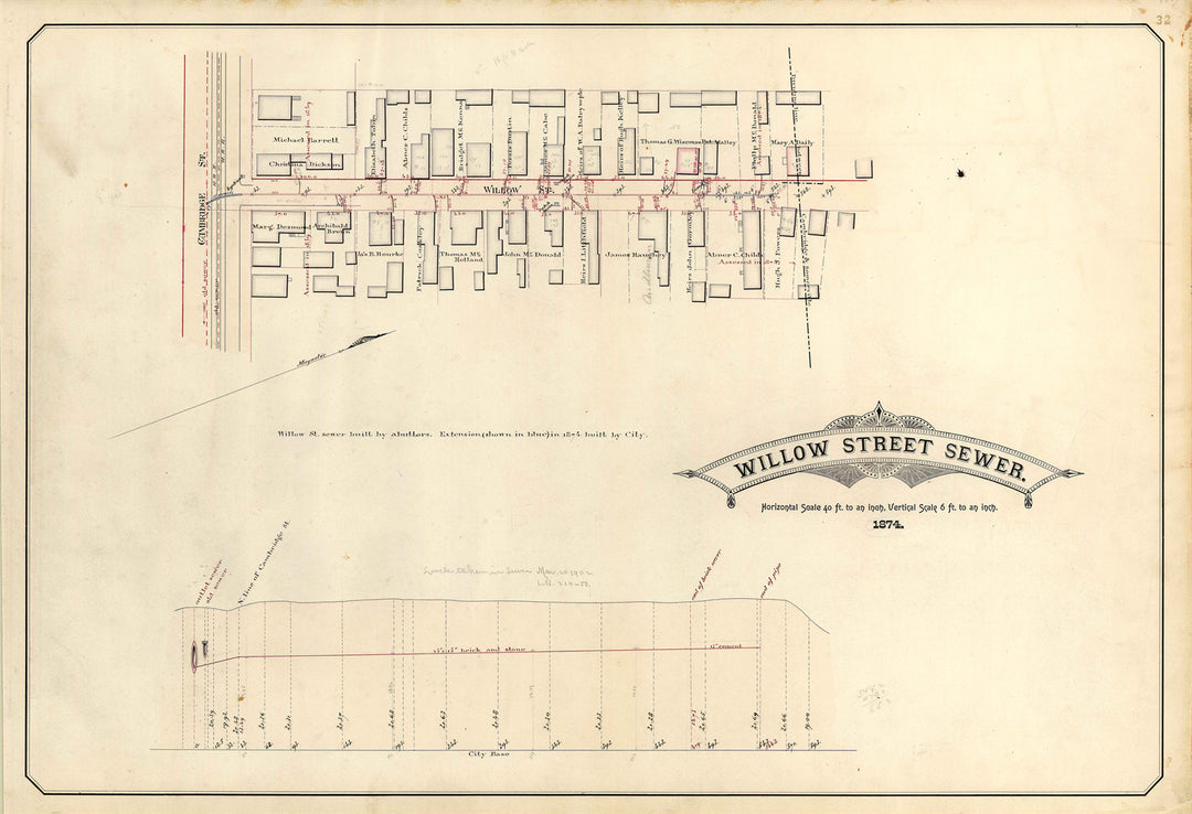 Cambridge, Massachusetts Sewers 01-32: Willow Street 1874