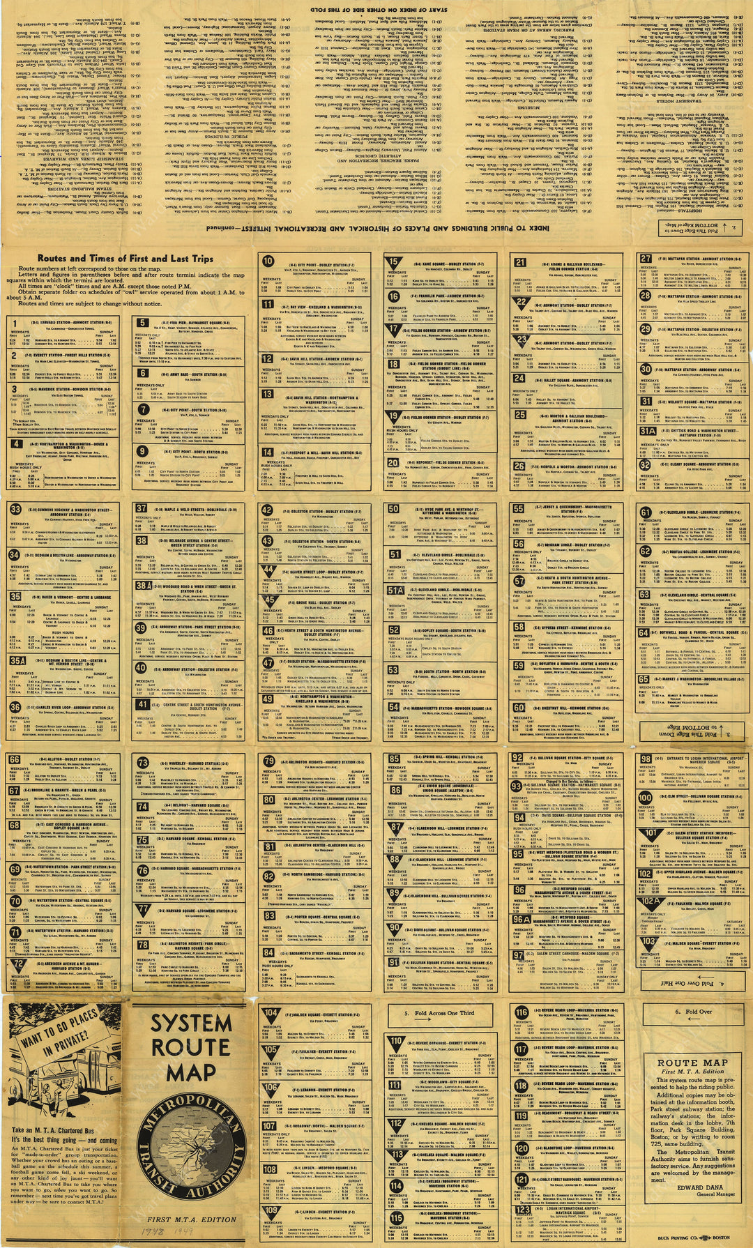 Boston, Massachusetts MTA System Route Map #1 1949