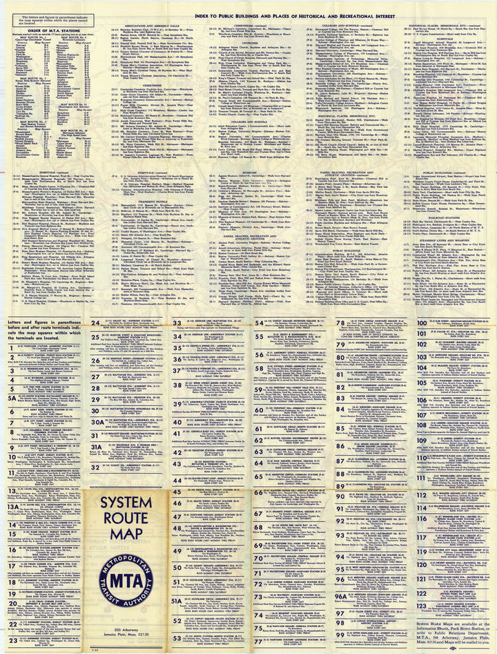Boston, Massachusetts MTA System Route Map #8 1964
