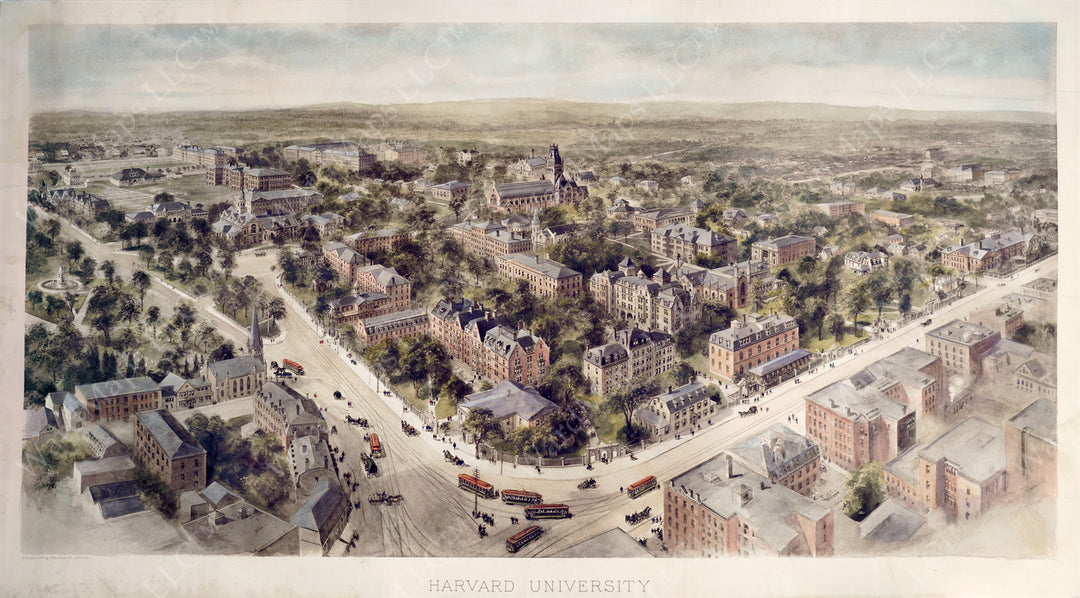 Harvard University Bird's Eye View 1906 (color)