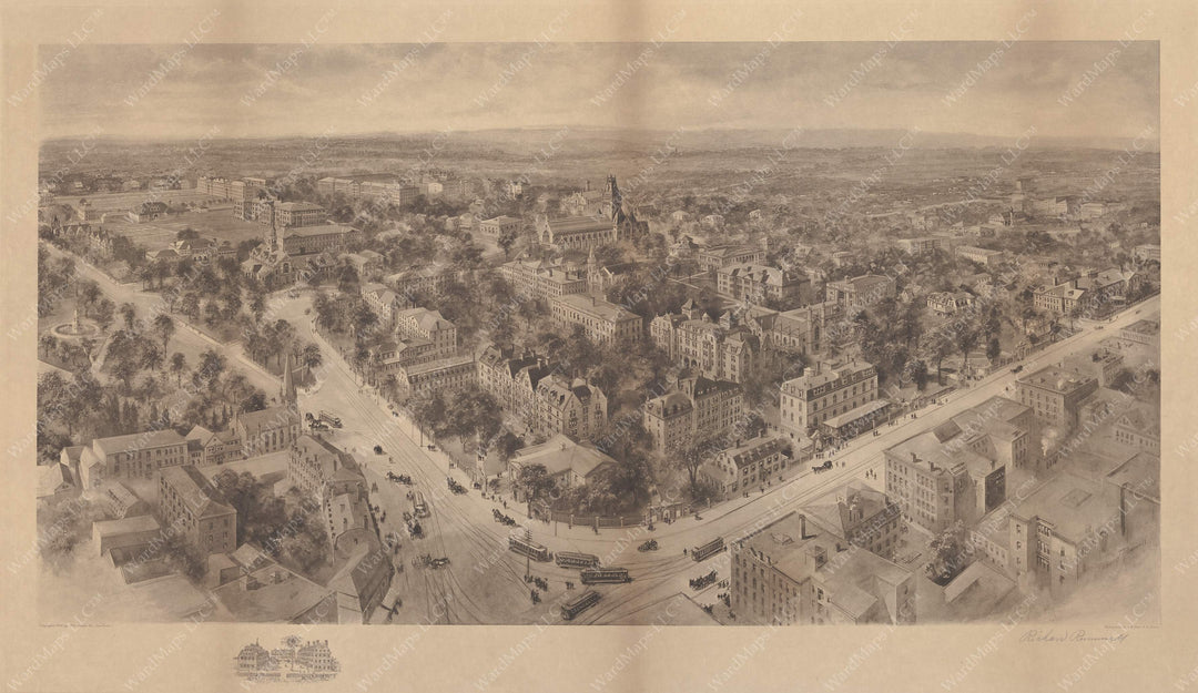 Harvard University Bird's Eye View 1906