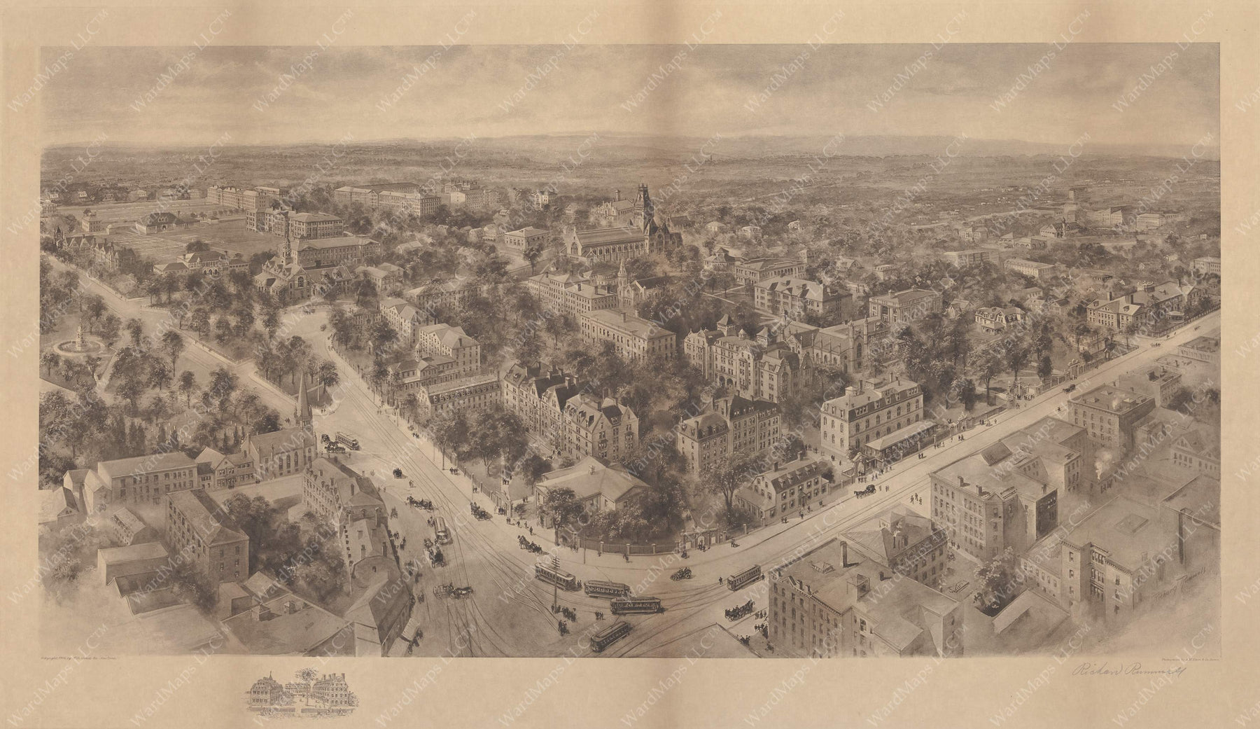 Harvard University Birds Eye View 1906 – Wardmaps Llc