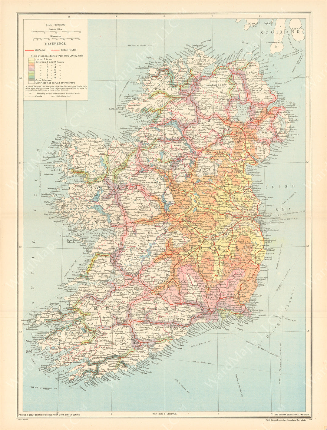 Ireland: Time-Distance Zones from Dublin by Rail