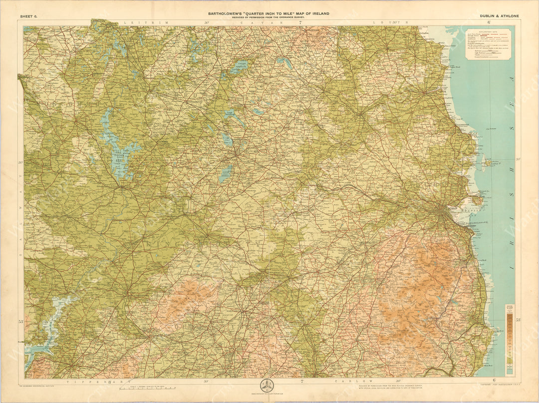 Bartholomew's "Quarter Inch To Mile" Ireland Sheet 6: Dublin and Athlone V1