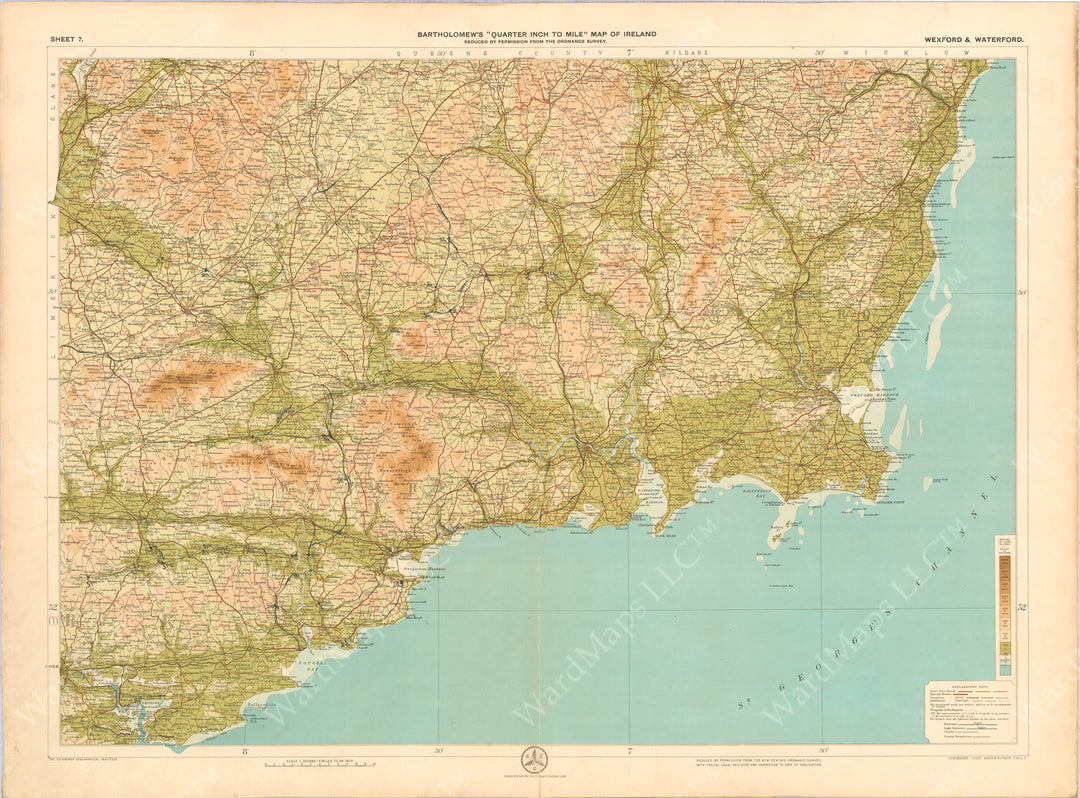 Bartholomew's "Quarter Inch To Mile" Ireland Sheet 7: Wexford and Waterford V1