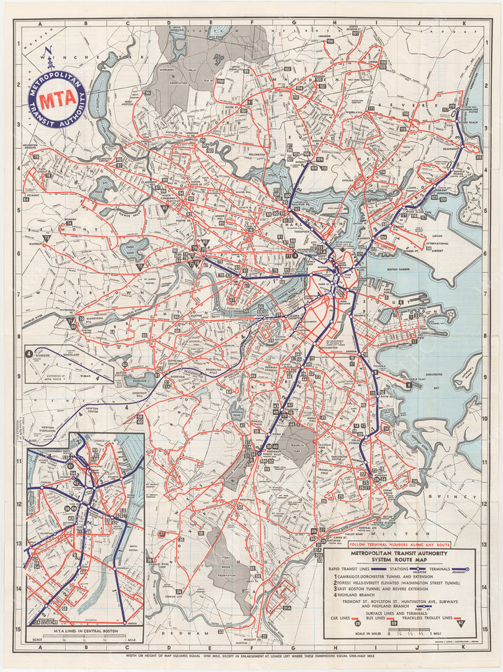 Boston, Massachusetts MTA System Route Map #8 1964