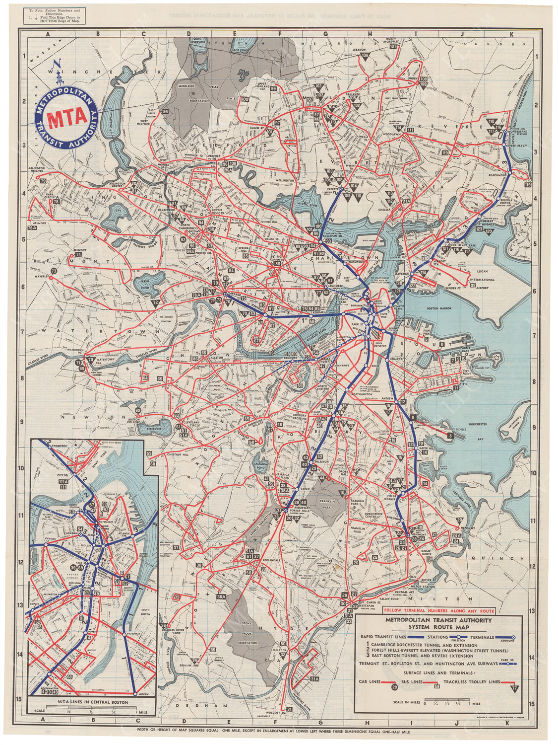 Boston, Massachusetts MTA System Route Map #4 1954