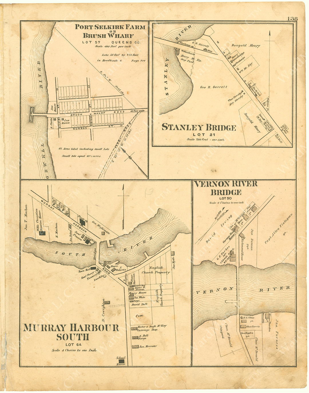 Prince Edward Island 1880: Brush Wharf, Murray Harbour South, Stanley Bridge, and Vernon River Bridge