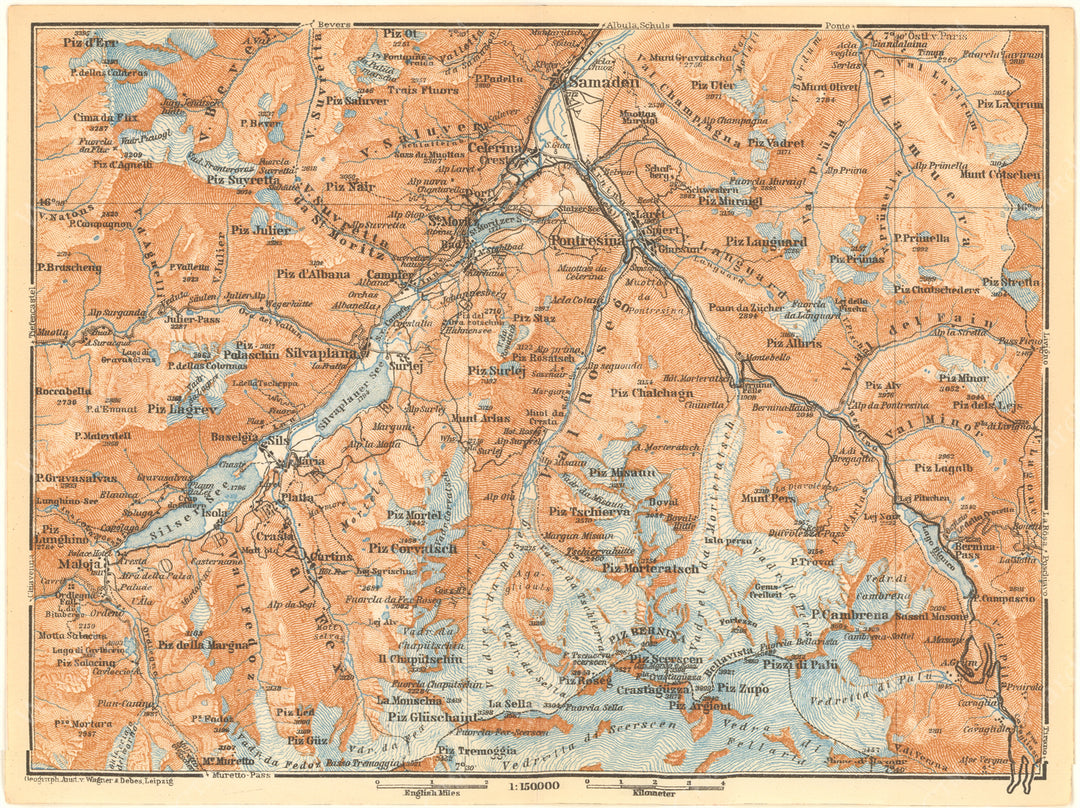 Graubunden Canton (Southwest Part), Switzerland 1928: San Moritz - Pontresina Region