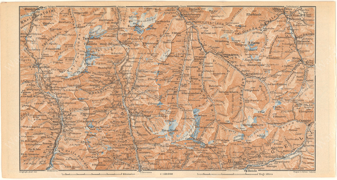 Spluga Valley, Italy with Surrounding Region of Switzerland 1928