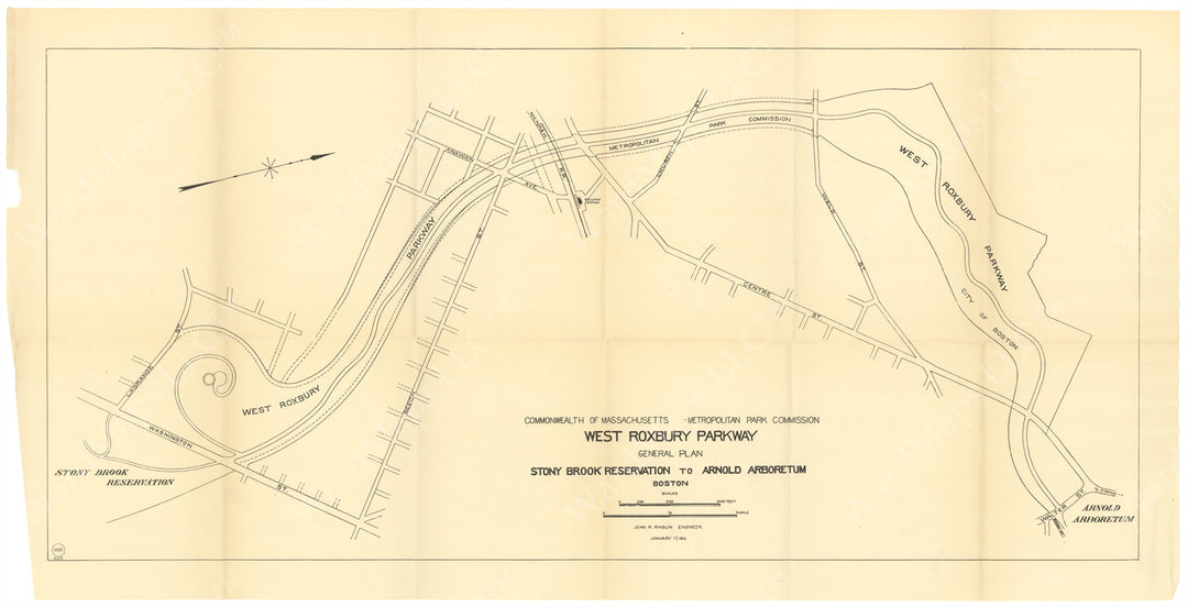 West Roxbury Parkway, Boston, Massachusetts 1916: Stony Brook Reservation to Arnold Arboretum