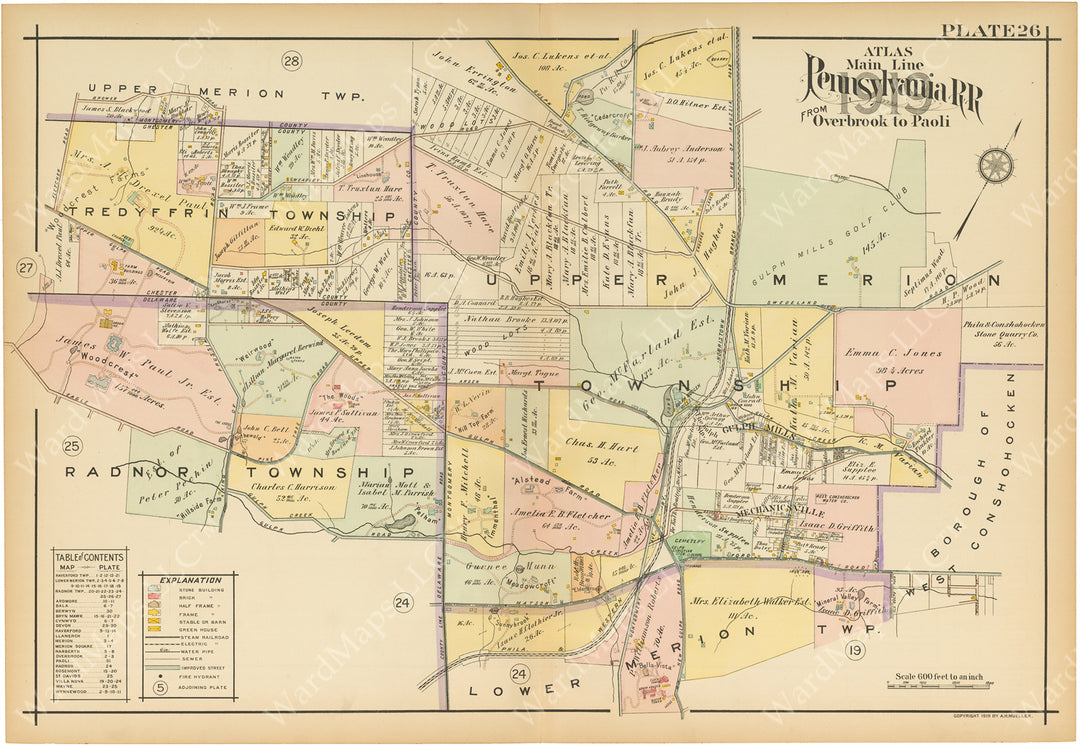 Main Line Properties Overbrook to Paoli, Pennsylvania 1920 Plate 026: Radnor, Tredyffrin, and Upper Merion Townships