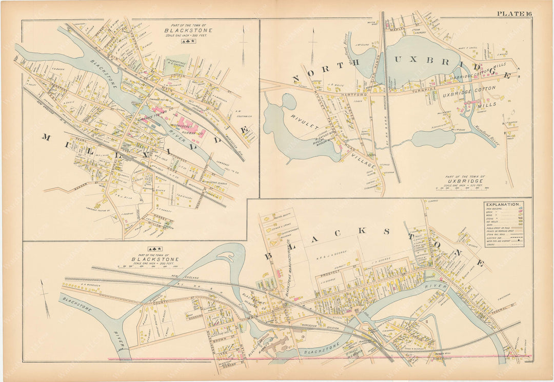 Worcester County, Massachusetts 1898 Plate 016: Blackstone, Millville, and Uxbridge