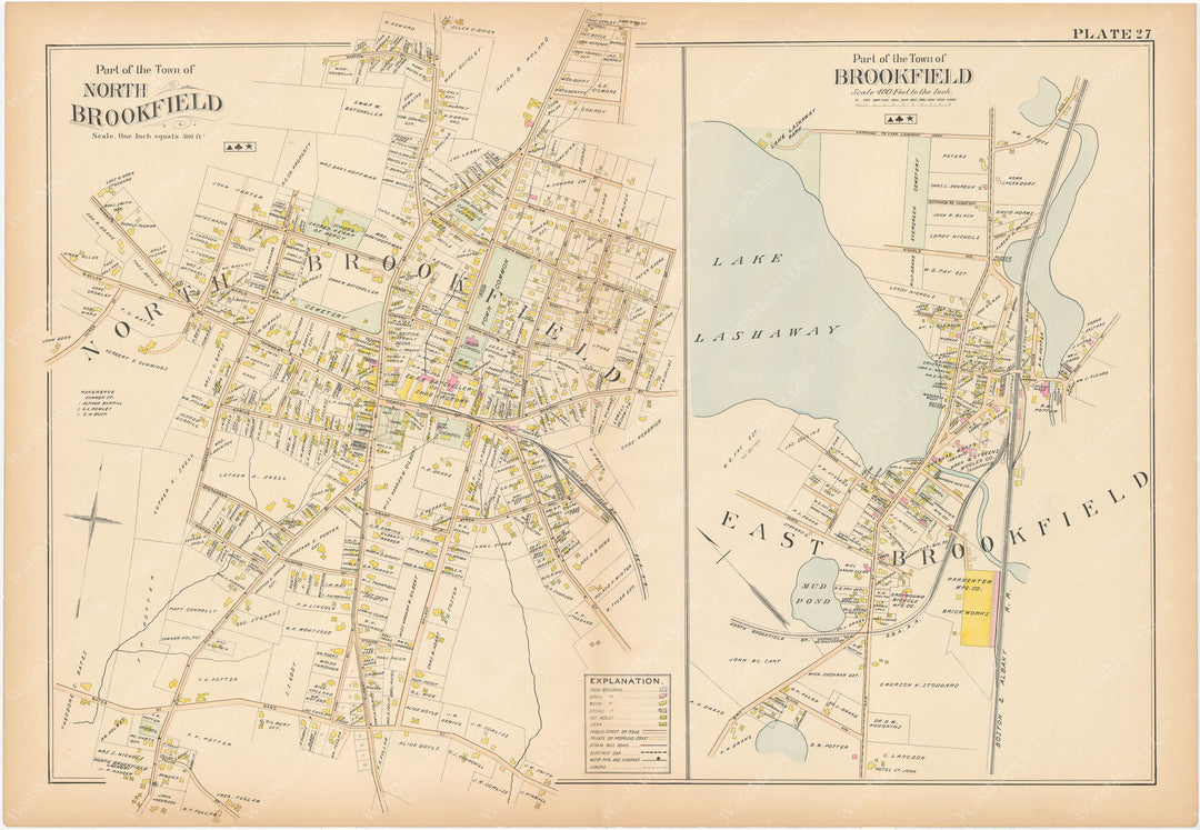 Worcester County, Massachusetts 1898 Plate 027: Brookfield and North Brookfield