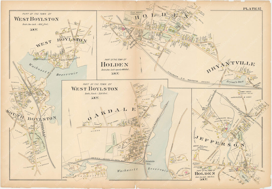 Worcester County, Massachusetts 1898 Plate 032: Holden and West Boylston