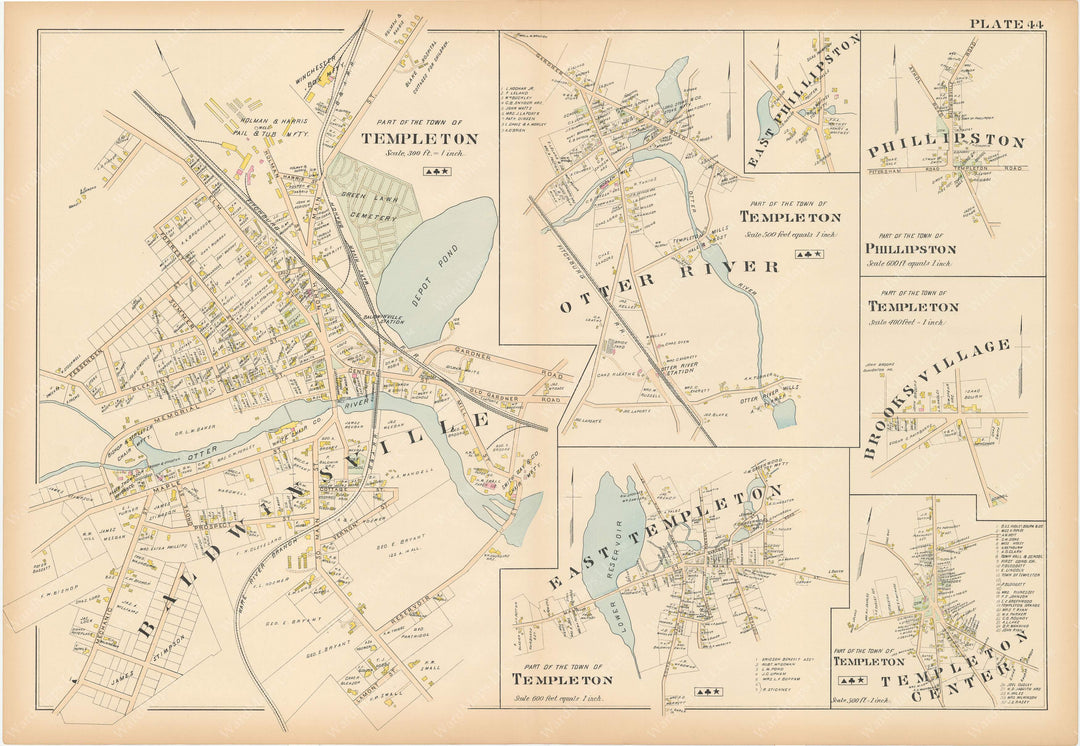 Worcester County, Massachusetts 1898 Plate 044: Phillipston and Templeton