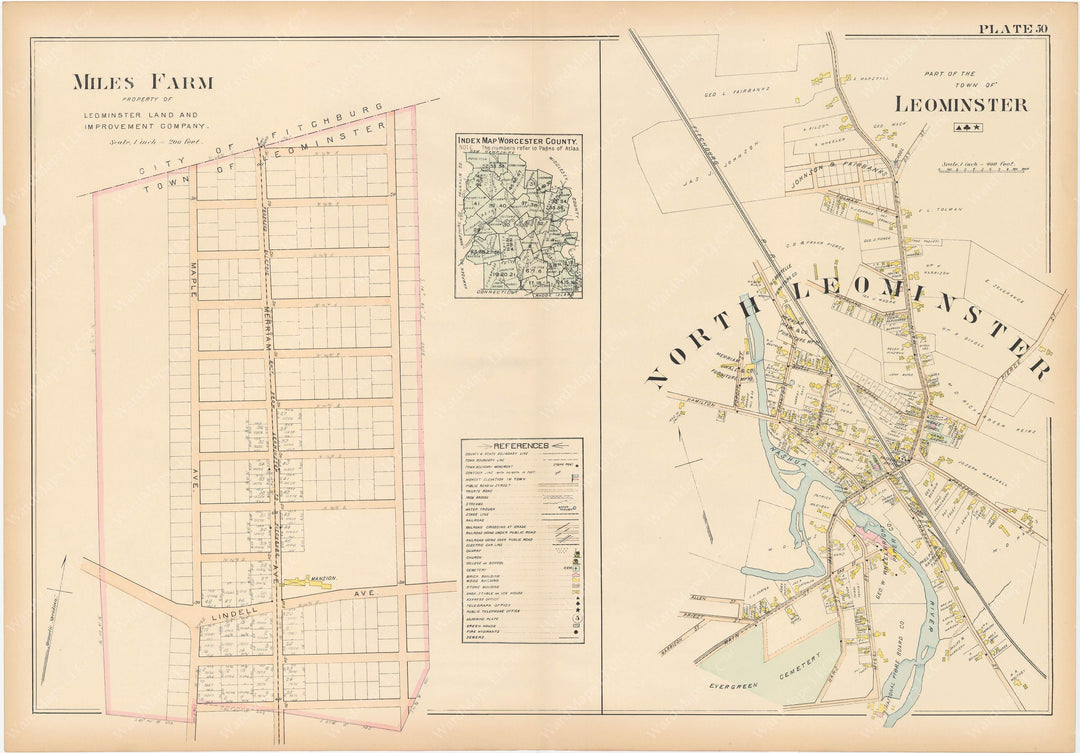 Worcester County, Massachusetts 1898 Plate 050: Leominster