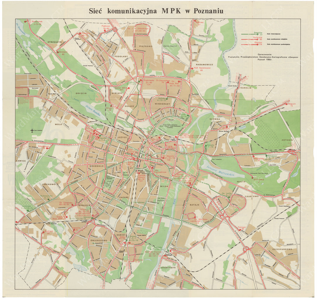 Poznan, Poland Transit Map 1985