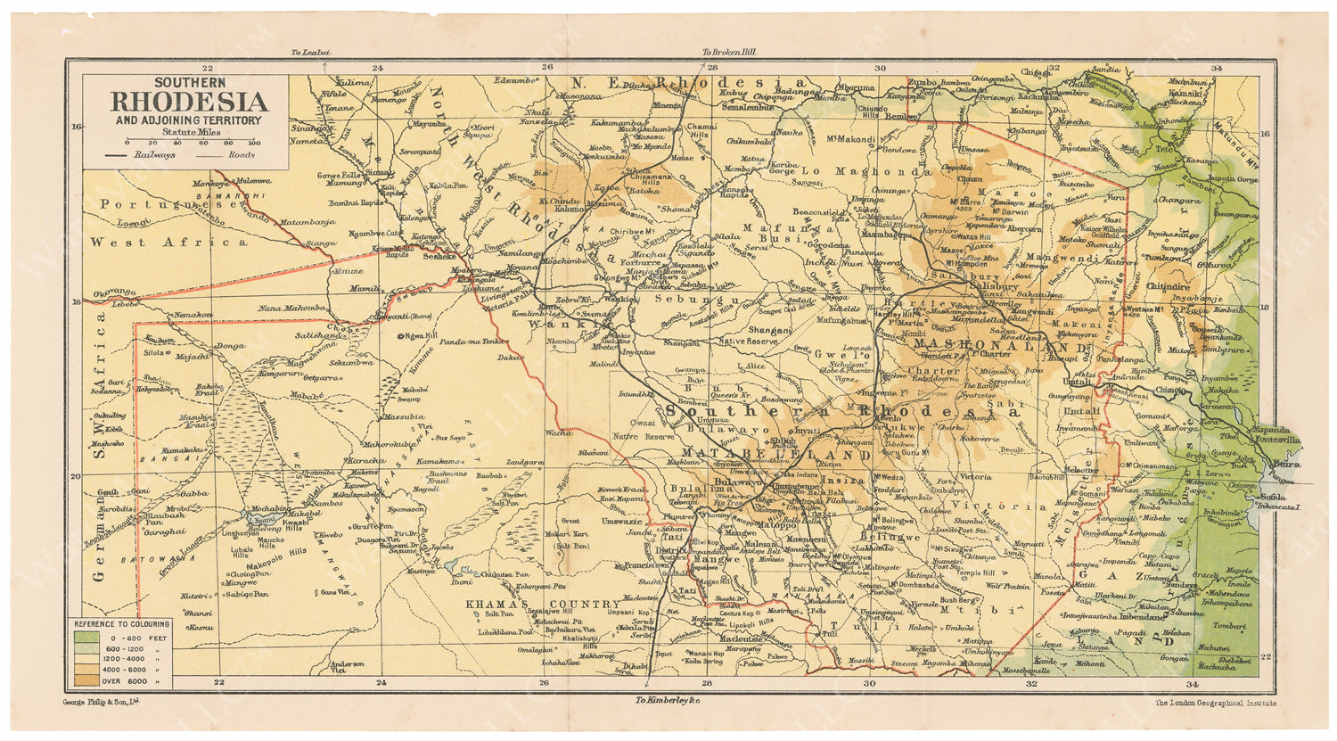 Southern Rhodesia (Zimbabwe) and Adjoining Territory 1911 – WardMaps LLC