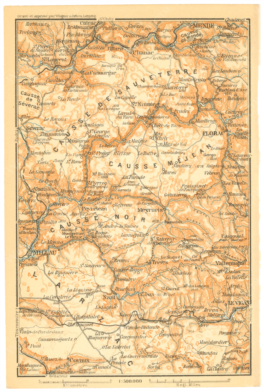 Occitanie Region: Departments Aveyron (Northeast Part) and Lozere (Southwest Part), France 1907