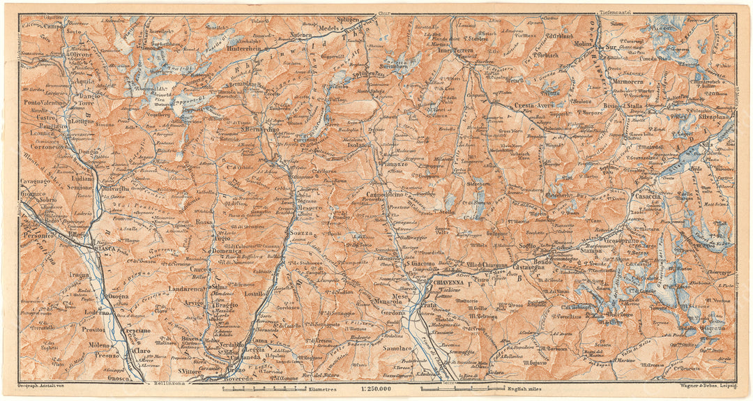 Graubunden Canton (South Central Part), Switzerland with Spluga Valley Region, Italy 1928