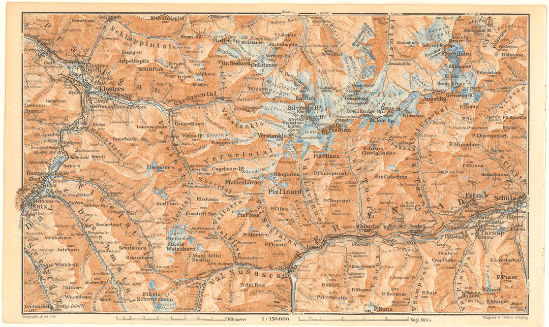 Graubunden Canton (Northeast Part), Switzerland 1928: Davos - Scuol Region