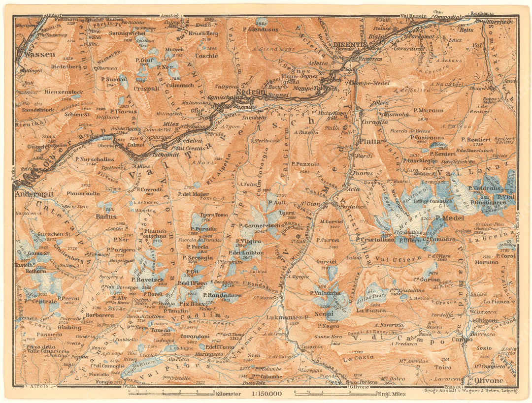 Graubunden Canton (Western Part), Switzerland 1928: Andermatt - Disentis Region
