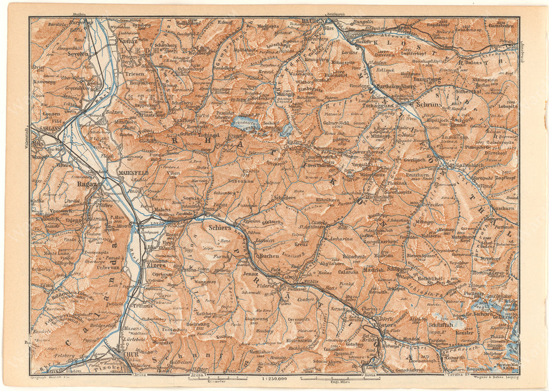 Grisons Canton (North-Central Part), Switzerland 1928: Chur - Ragaz - Schiers Region