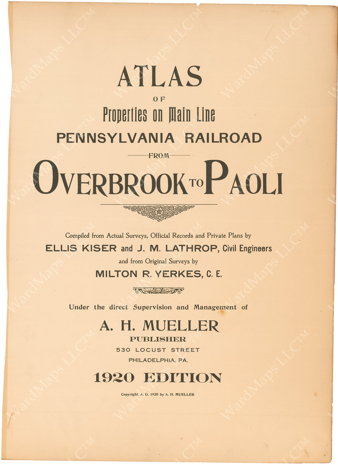 Main Line Properties Overbrook to Paoli, Pennsylvania 1920 Title Page