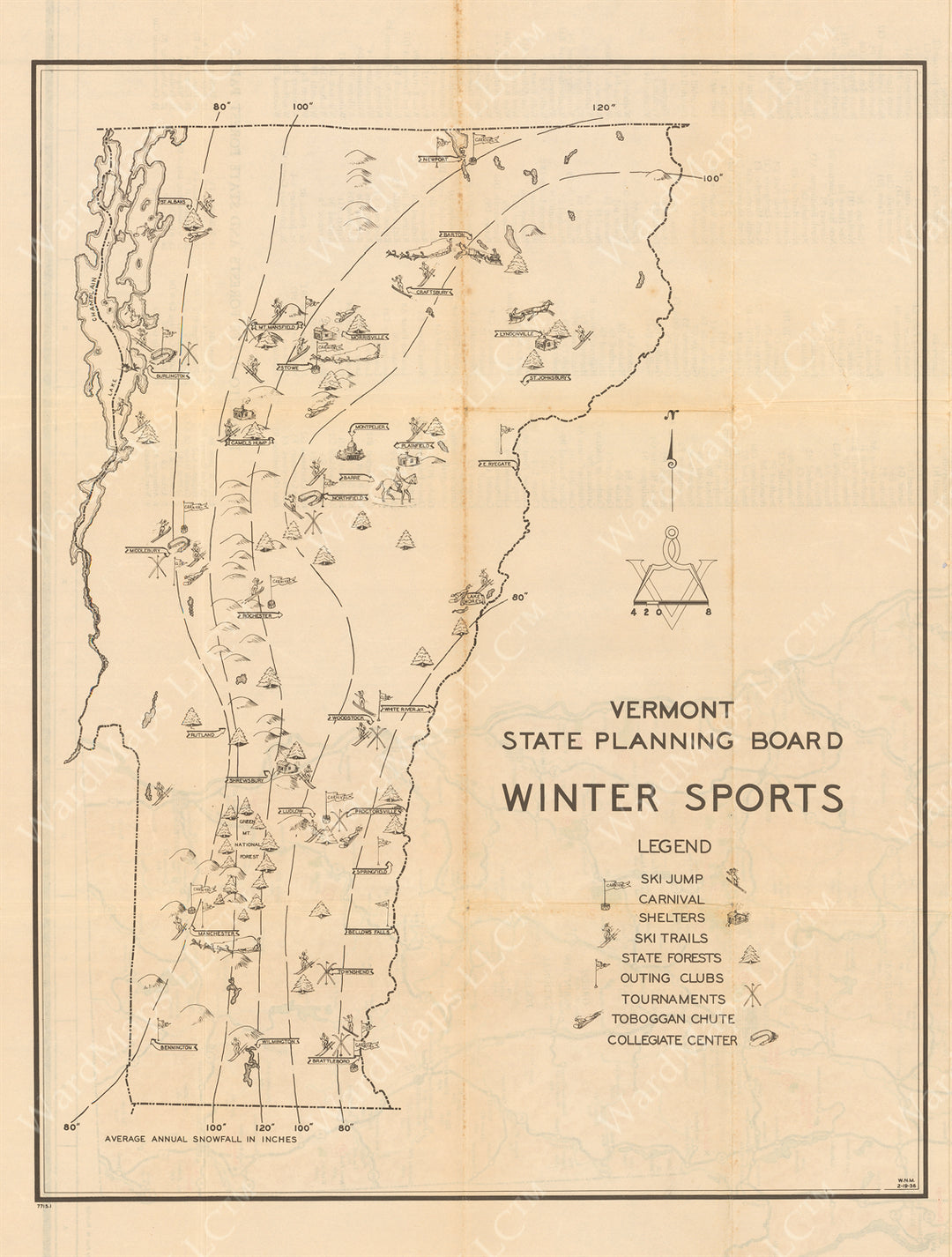 Vermont 1937: Winter Sports Map