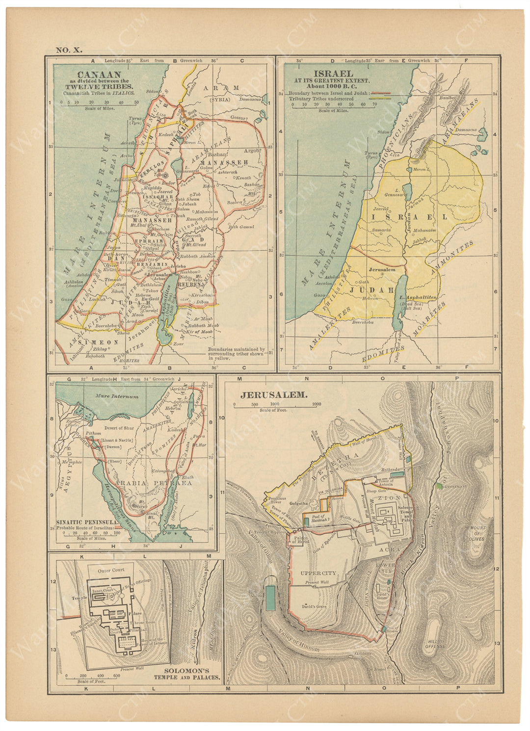 Classical Map 1914 no. X: Ancient Canaan, Israel, and Jerusalem