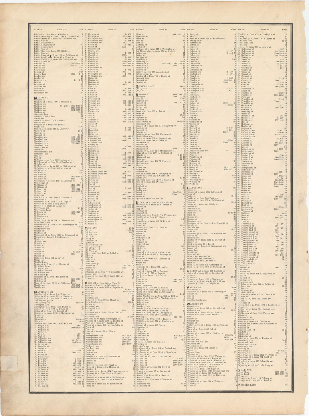 Baltimore, Maryland 1906 Street Index 2