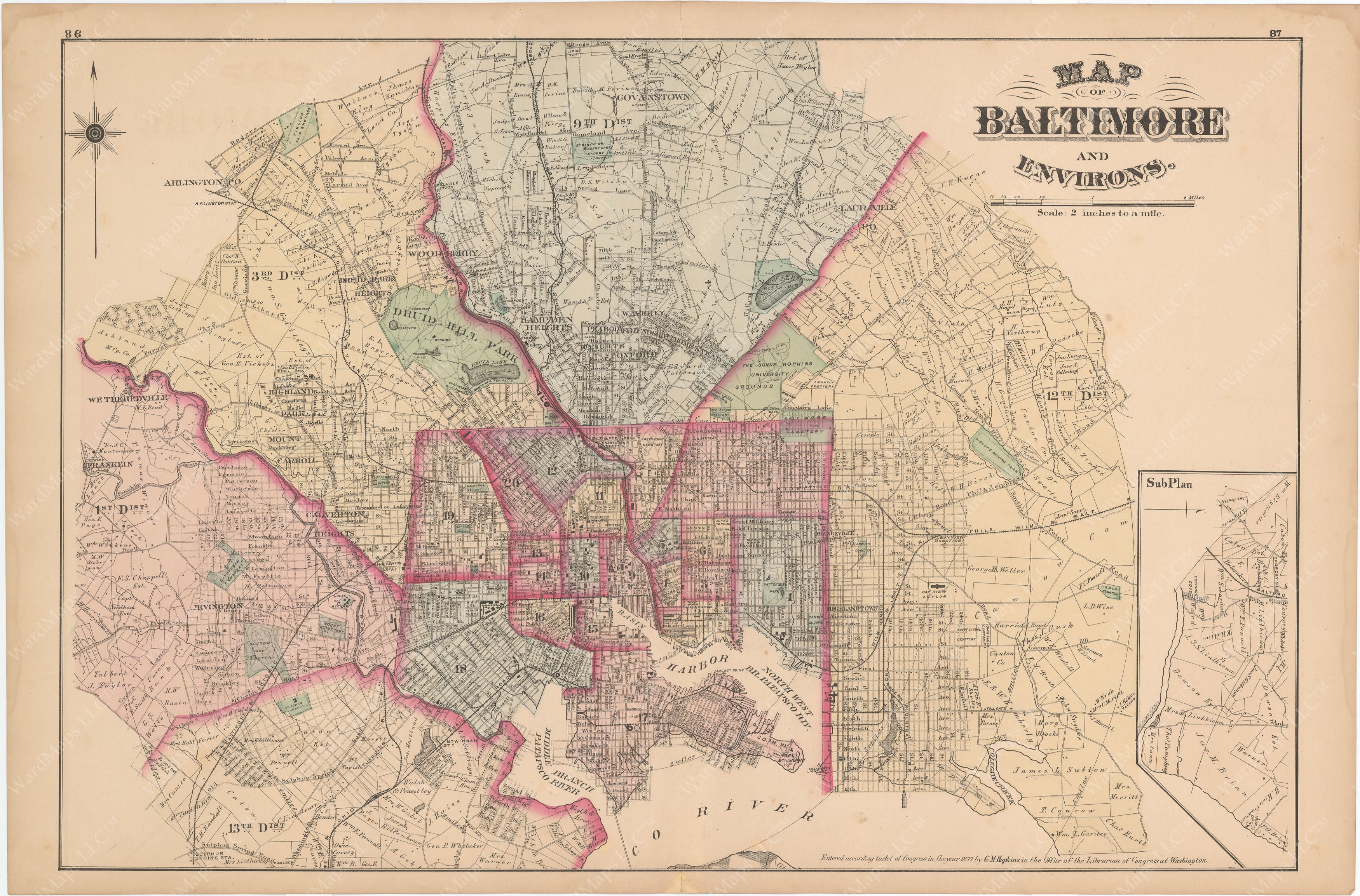 Antique Map: City of Baltimore; Baltimore County, Maryland , 1877, GM Hopkins Atlas of Baltimore County shops