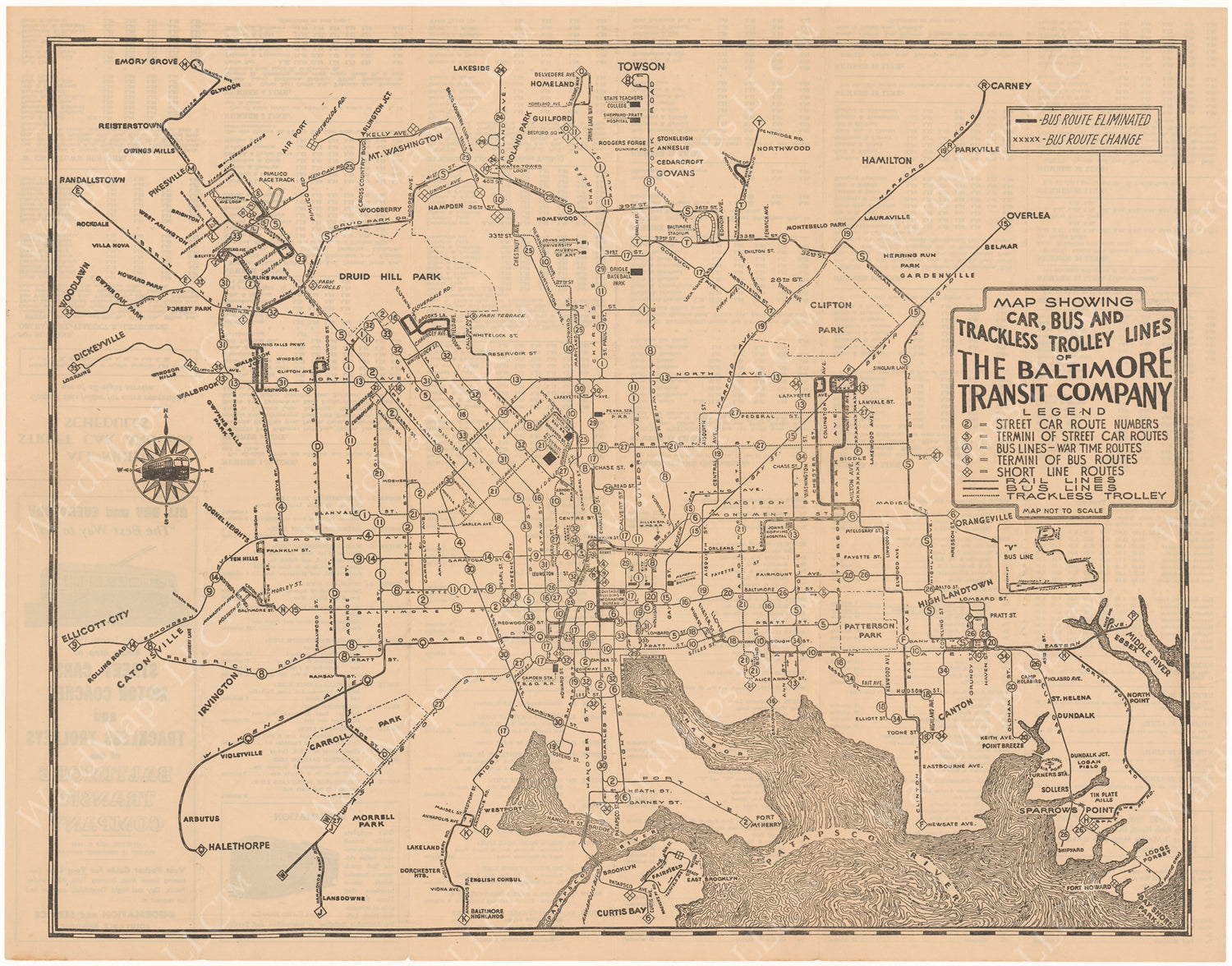 Baltimore System Timage Baltimore Transit Co. (Maryland) System Map 1945 – WardMaps LLC