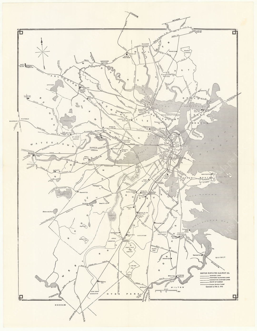 Boston Elevated Railway Co. (Massachusetts) System Map February 5, 1910