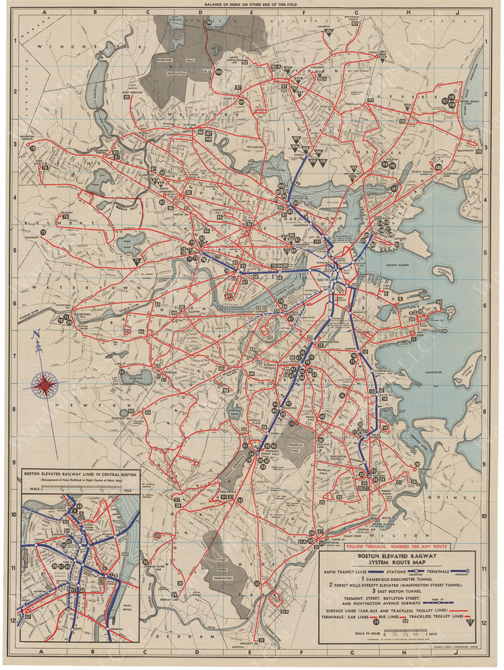 Boston Elevated Railway Co. (Massachusetts) System Route Map #6 1943
