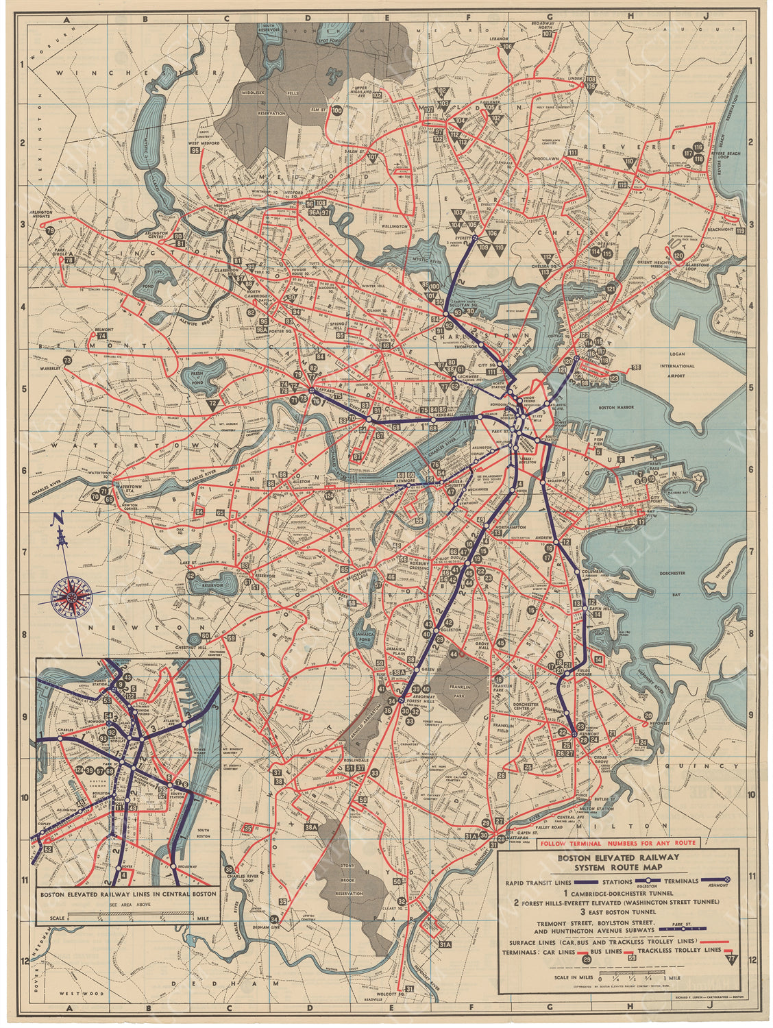 Boston Elevated Railway Co. (Massachusetts) System Route Map #7 1946