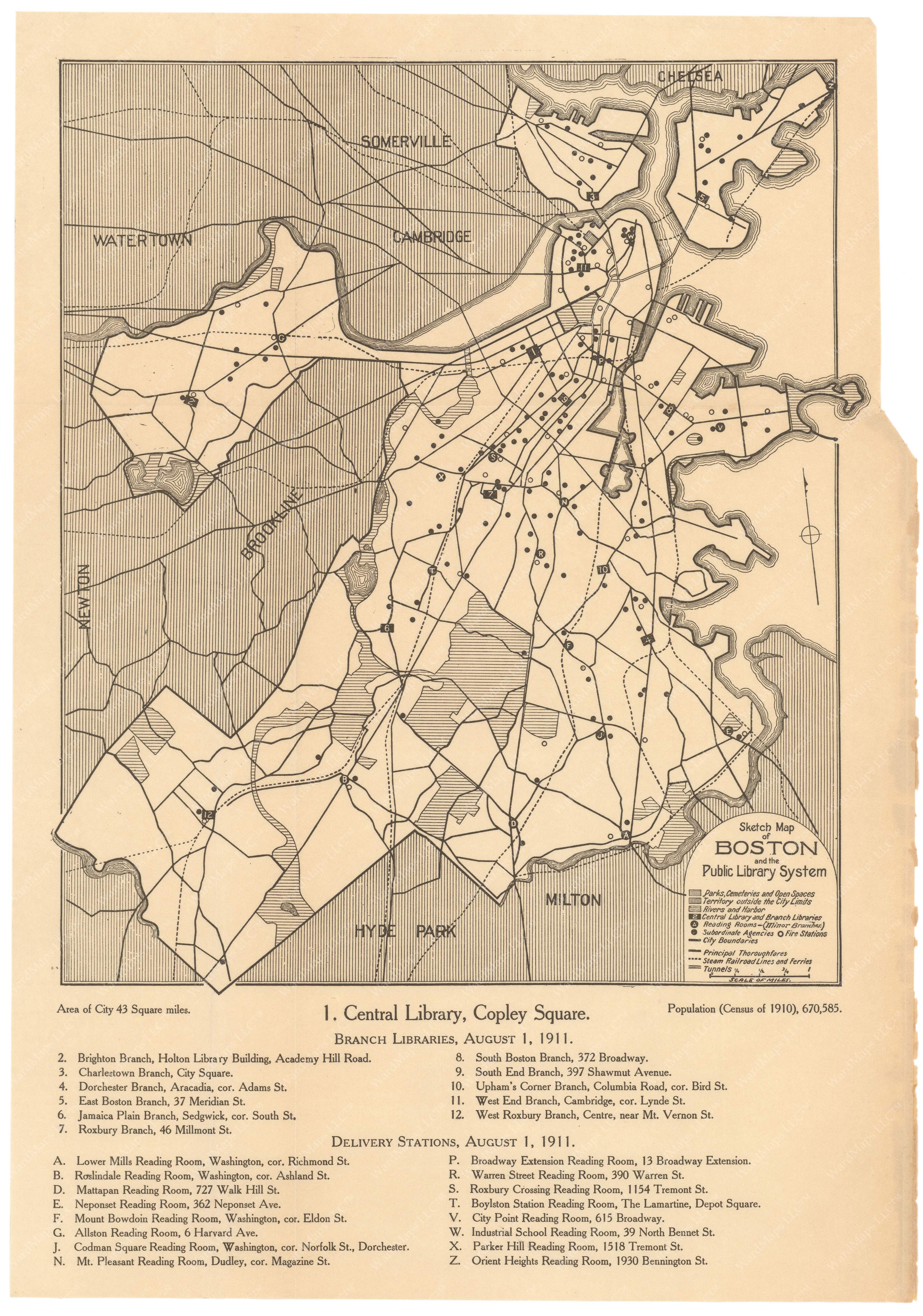 Boston Massachusetts 1911 Boston - Wmark Boston Public Libraries 1911 