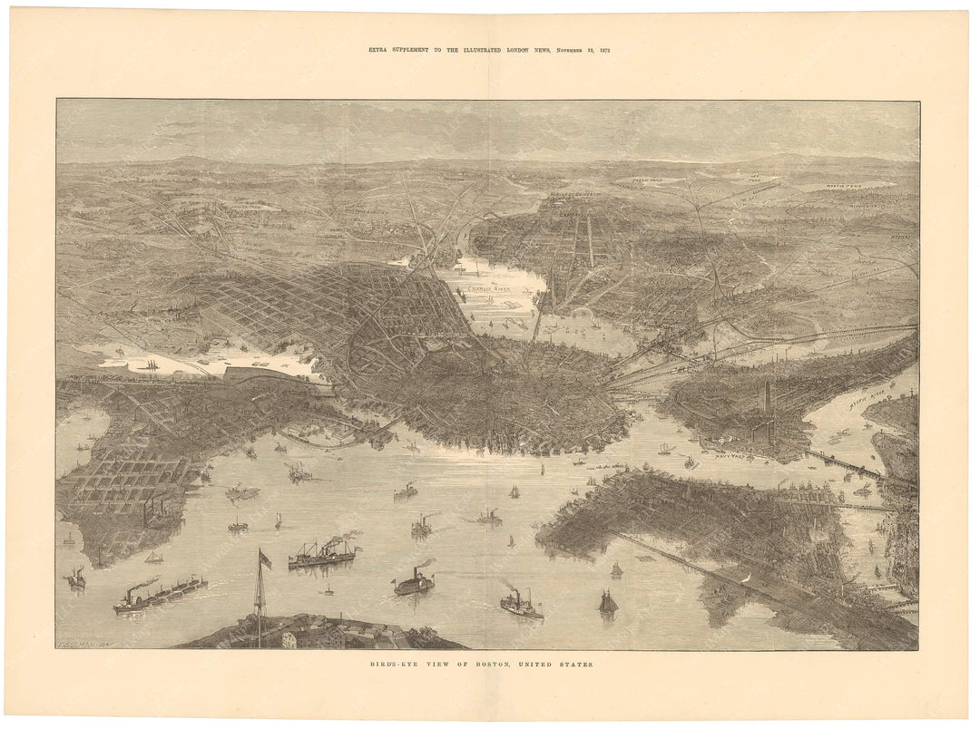 Boston, Massachusetts 1872 Bird's Eye View