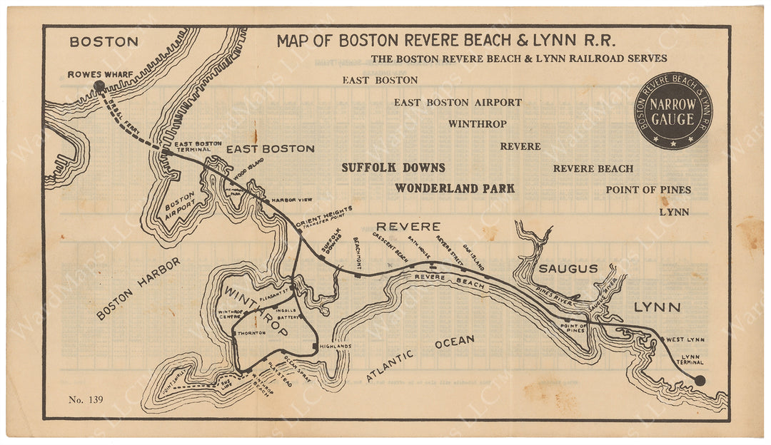 Boston, Revere Beach & Lynn Railroad (Massachusetts) System Map 1939