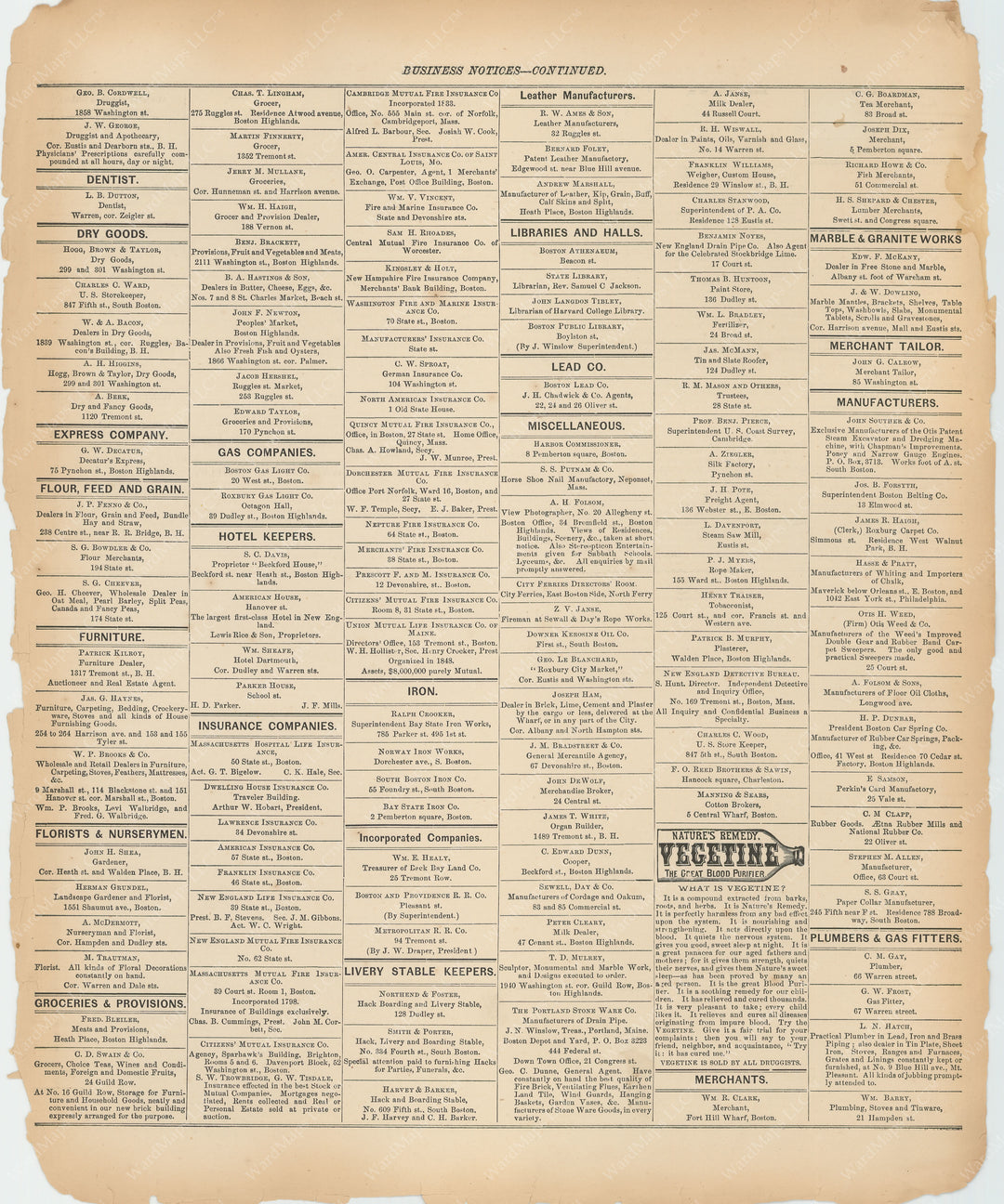 Boston and Roxbury, Massachusetts 1873 Business Notices
