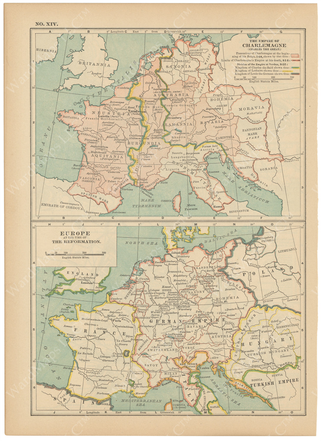 Classical Map 1914 no. XIV: Empire of Charlemagne and Europe at the ti ...