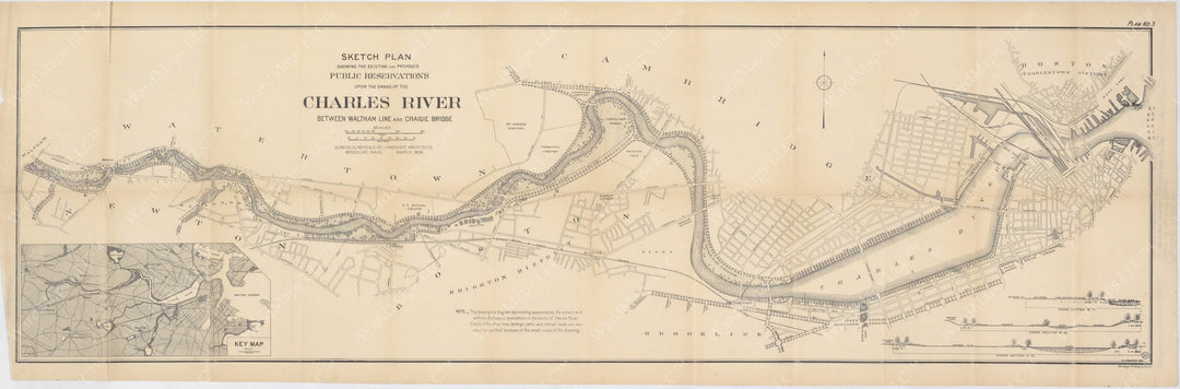 Charles River: Proposed Reservations btw Waltham and Craigie Bridge 1894