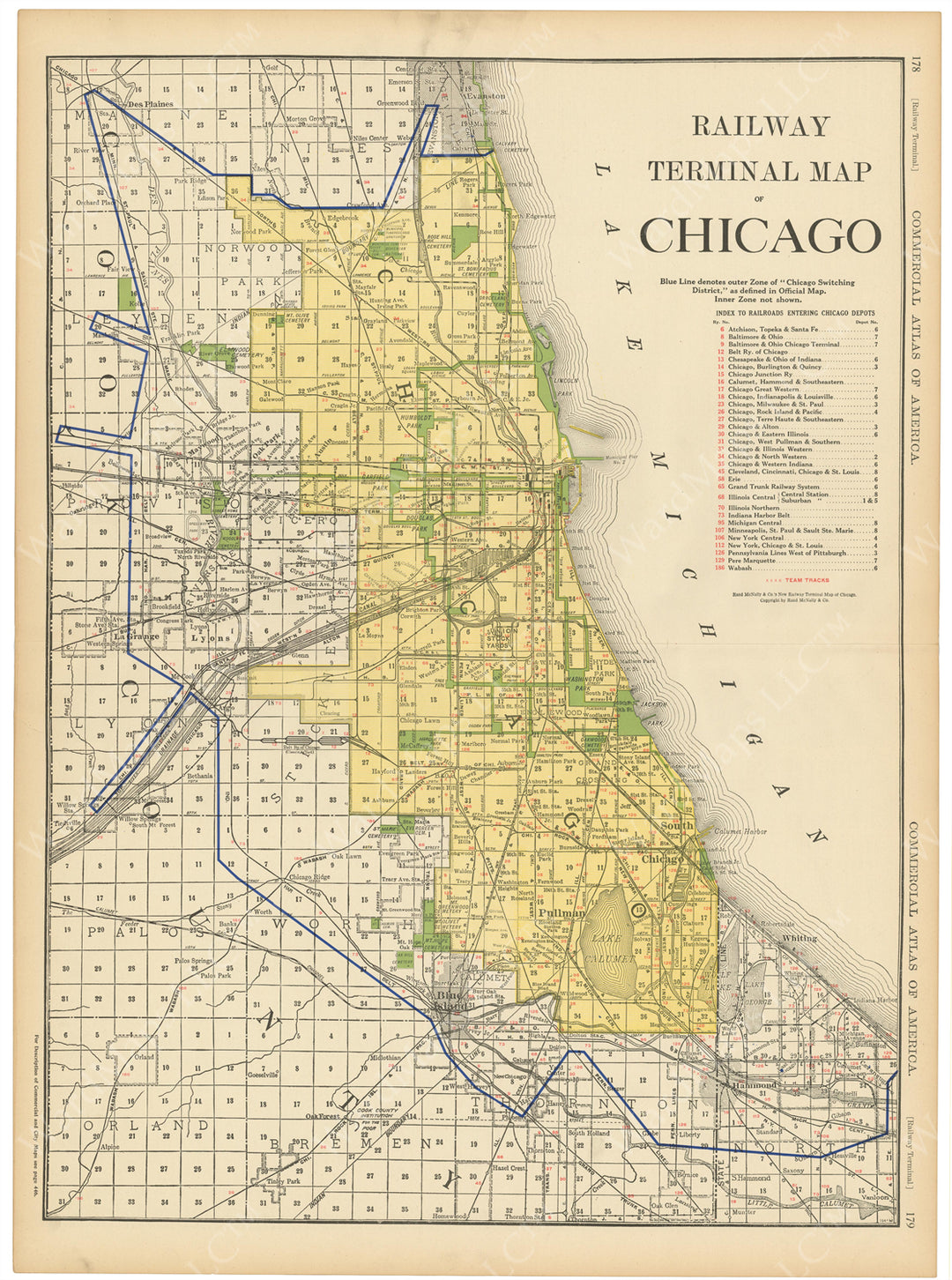 Chicago, Illinois 1916: Railway Terminal Map