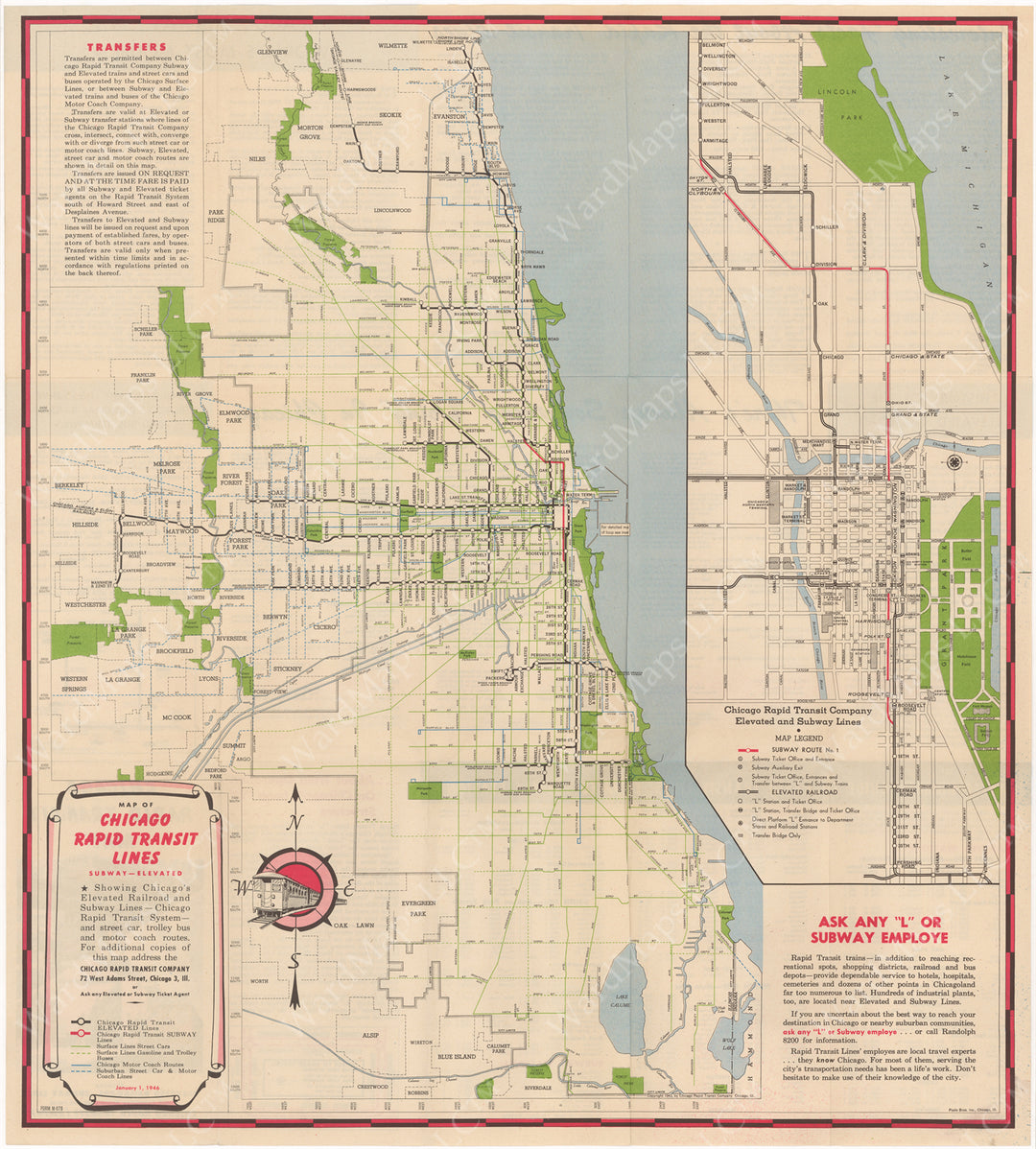 Chicago Rapid Transit Co. (Illinois) System Map 1946