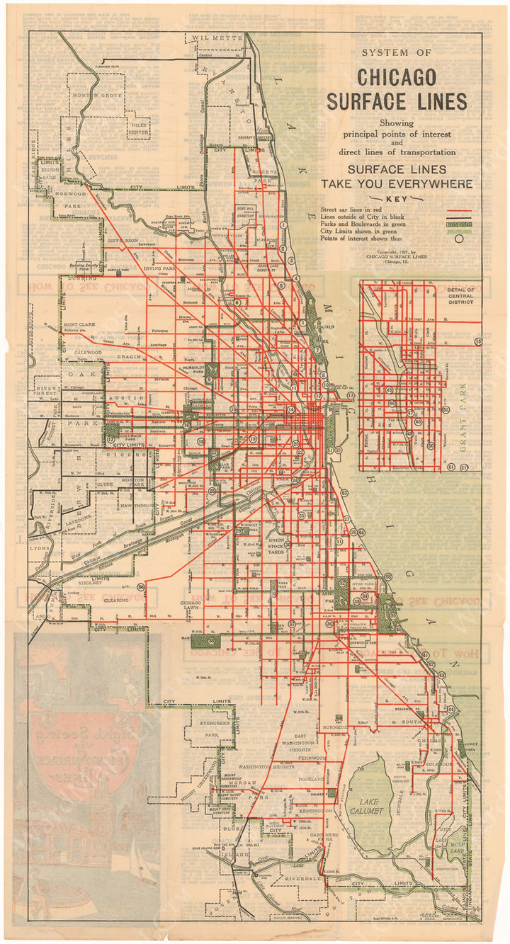 Chicago Surface Lines (Illinois) System Map 1921 – WardMaps LLC